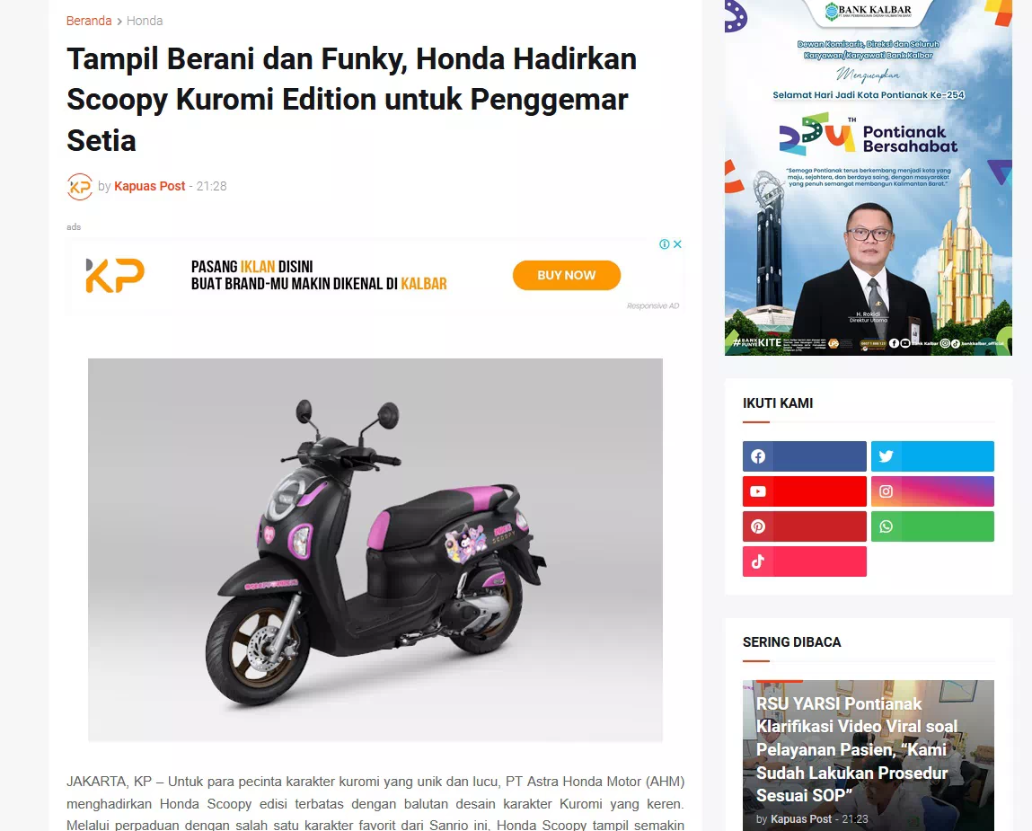 Tampil Berani dan Funky, Honda Hadirkan Scoopy Kuromi Edition untuk Penggemar Setia