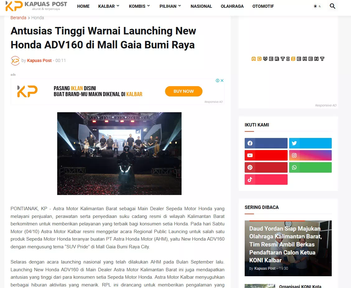 Antusias Tinggi Warnai Launching New Honda ADV160 di Mall Gaia Bumi Raya