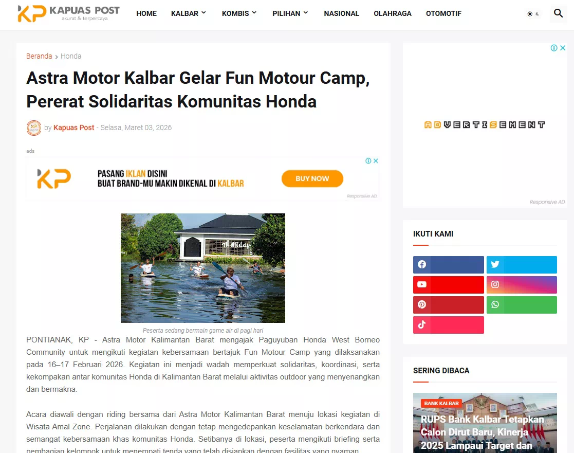 Astra Motor Kalbar Gelar Fun Motour Camp, Pererat Solidaritas Komunitas Honda