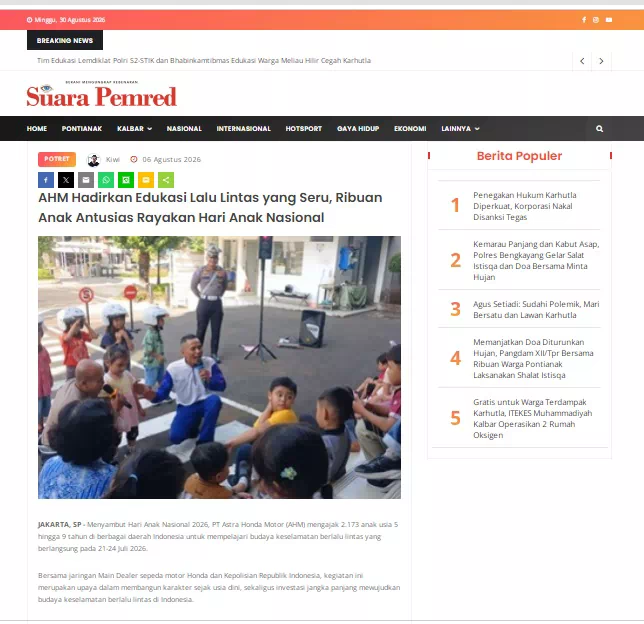 AHM Hadirkan Edukasi Lalu Lintas yang Seru, Ribuan Anak Antusias Rayakan Hari Anak Nasional