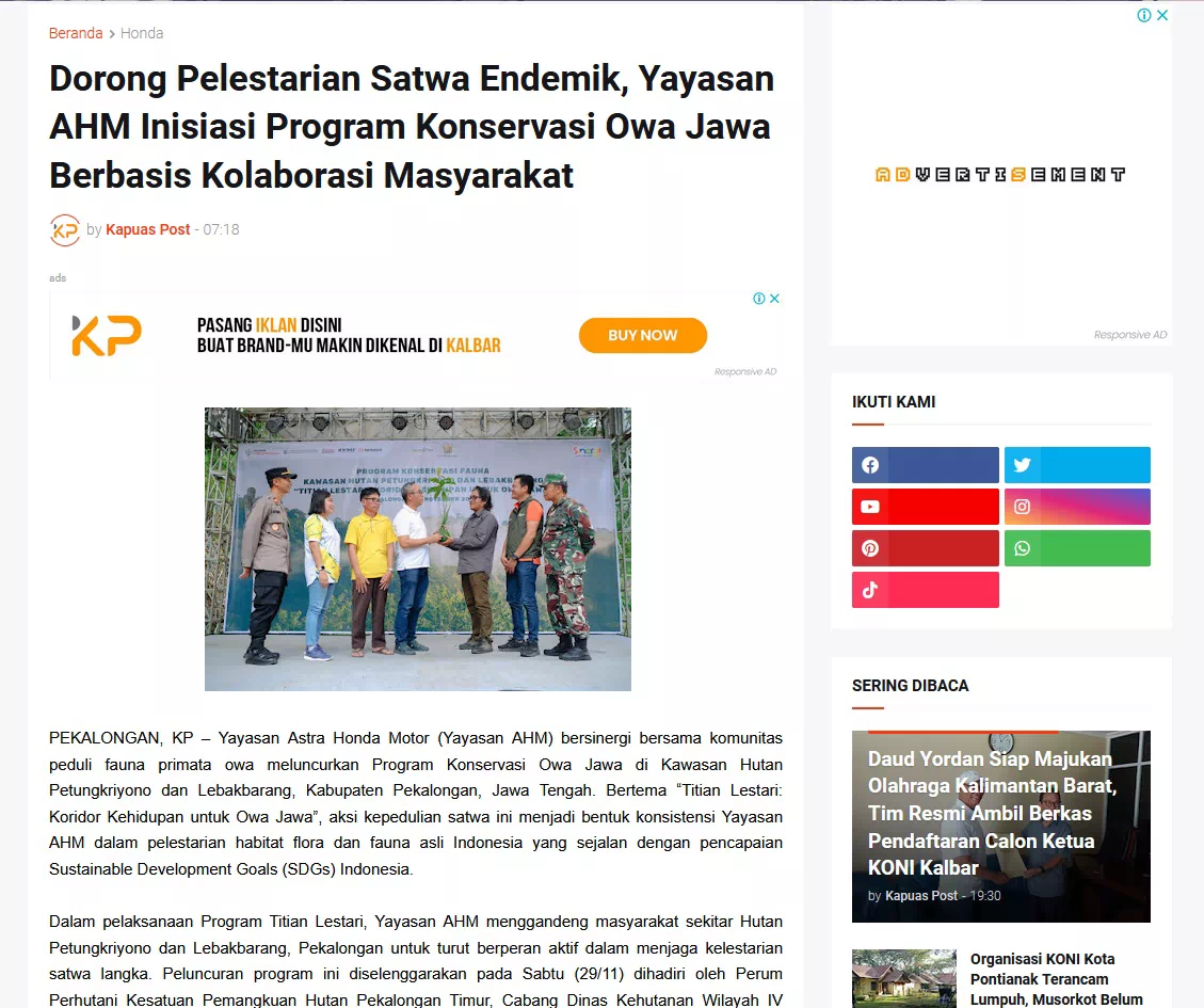 Dorong Pelestarian Satwa Endemik, Yayasan AHM Inisiasi Program Konservasi Owa Jawa Berbasis Kolaborasi Masyarakat