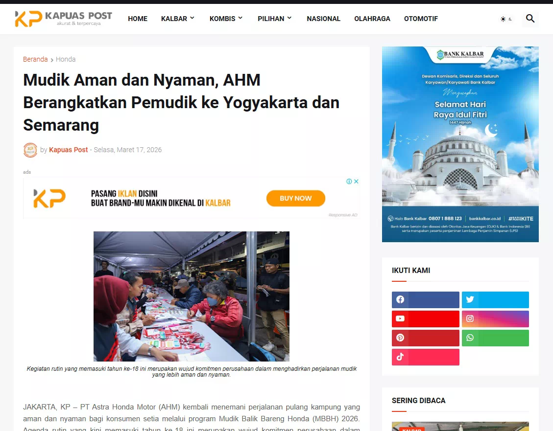 Mudik Aman dan Nyaman, AHM Berangkatkan Pemudik ke Yogyakarta dan Semarang