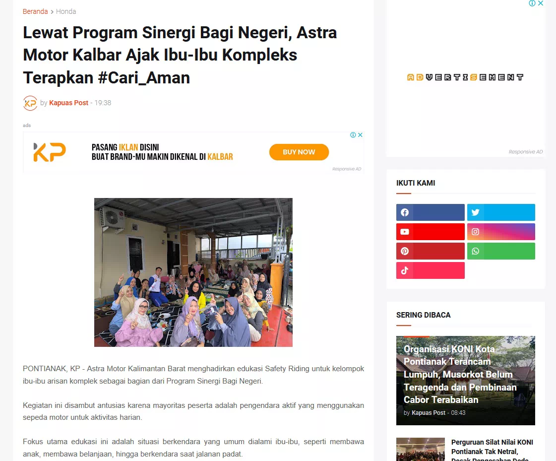 Lewat Program Sinergi Bagi Negeri, Astra Motor Kalbar Ajak Ibu-Ibu Kompleks Terapkan #Cari_Aman
