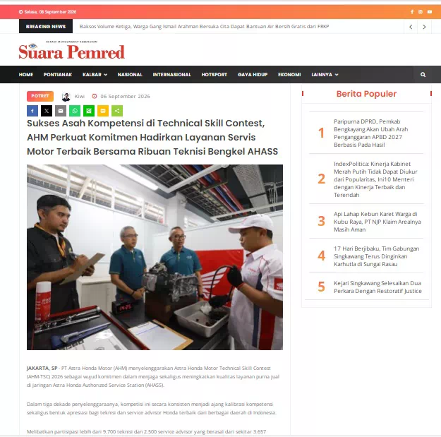 Sukses Asah Kompetensi di Technical Skill Contest, AHM Perkuat Komitmen Hadirkan Layanan Servis Motor Terbaik Bersama Ribuan Teknisi Bengkel AHASS