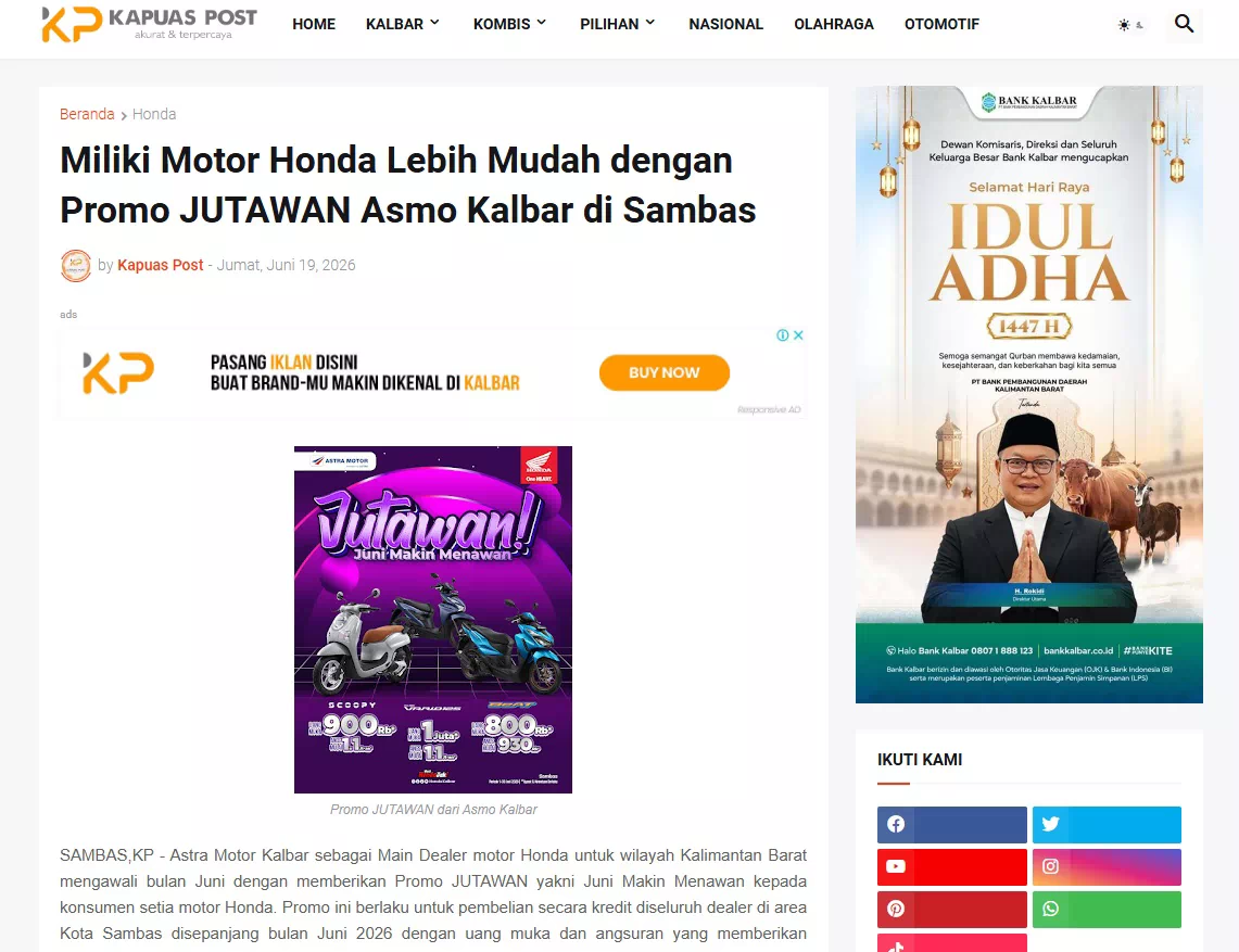 Miliki Motor Honda Lebih Mudah dengan Promo JUTAWAN Asmo Kalbar di Sambas