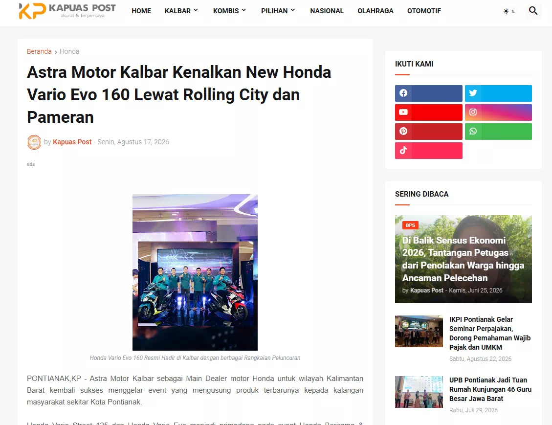 Astra Motor Kalbar Kenalkan New Honda Vario Evo 160 Lewat Rolling City dan Pameran