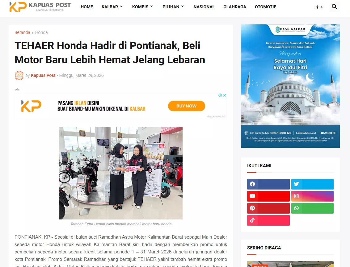 TEHAER Honda Hadir di Pontianak, Beli Motor Baru Lebih Hemat Jelang Lebaran