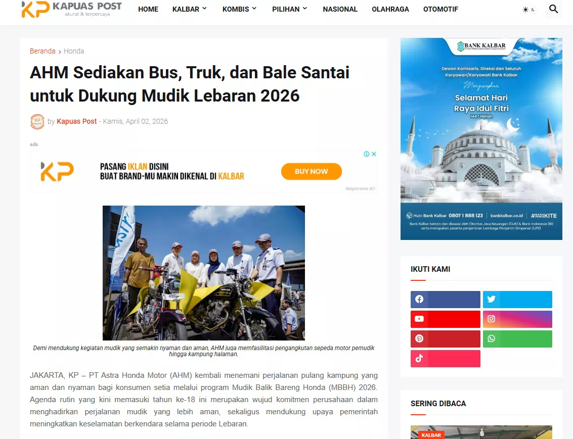 AHM Sediakan Bus, Truk, dan Bale Santai untuk Dukung Mudik Lebaran 2026