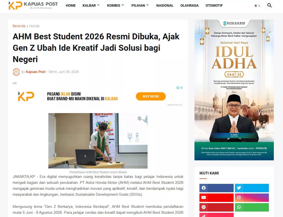 AHM Best Student 2026 Resmi Dibuka, Ajak Gen Z Ubah Ide Kreatif Jadi Solusi bagi Negeri