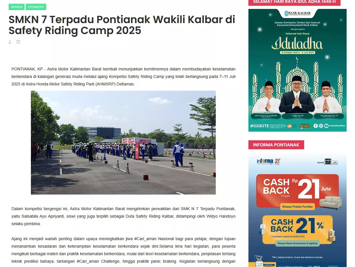 SMKN 7 Terpadu Pontianak Wakili Kalbar di Safety Riding Camp 2025
