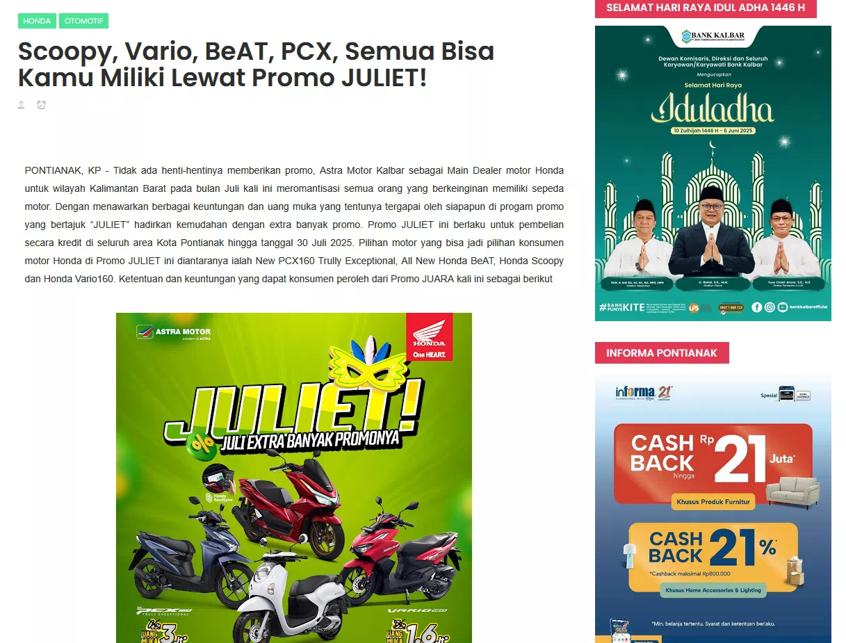 Scoopy, Vario, BeAT, PCX, Semua Bisa Kamu Miliki Lewat Promo JULIET!