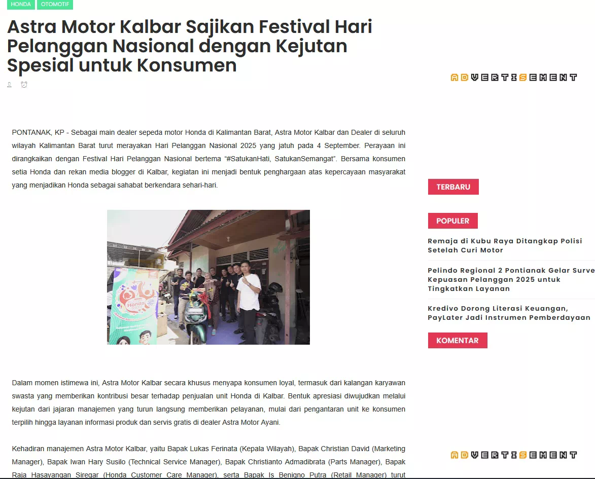 Astra Motor Kalbar Sajikan Festival Hari Pelanggan Nasional dengan Kejutan Spesial untuk Konsumen