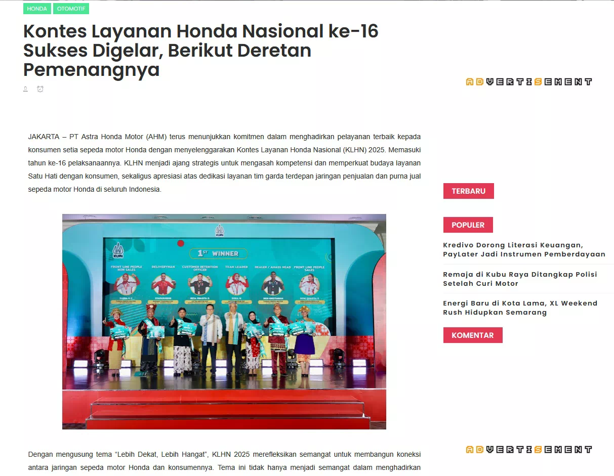 Kontes Layanan Honda Nasional ke-16 Sukses Digelar, Berikut Deretan Pemenangnya
