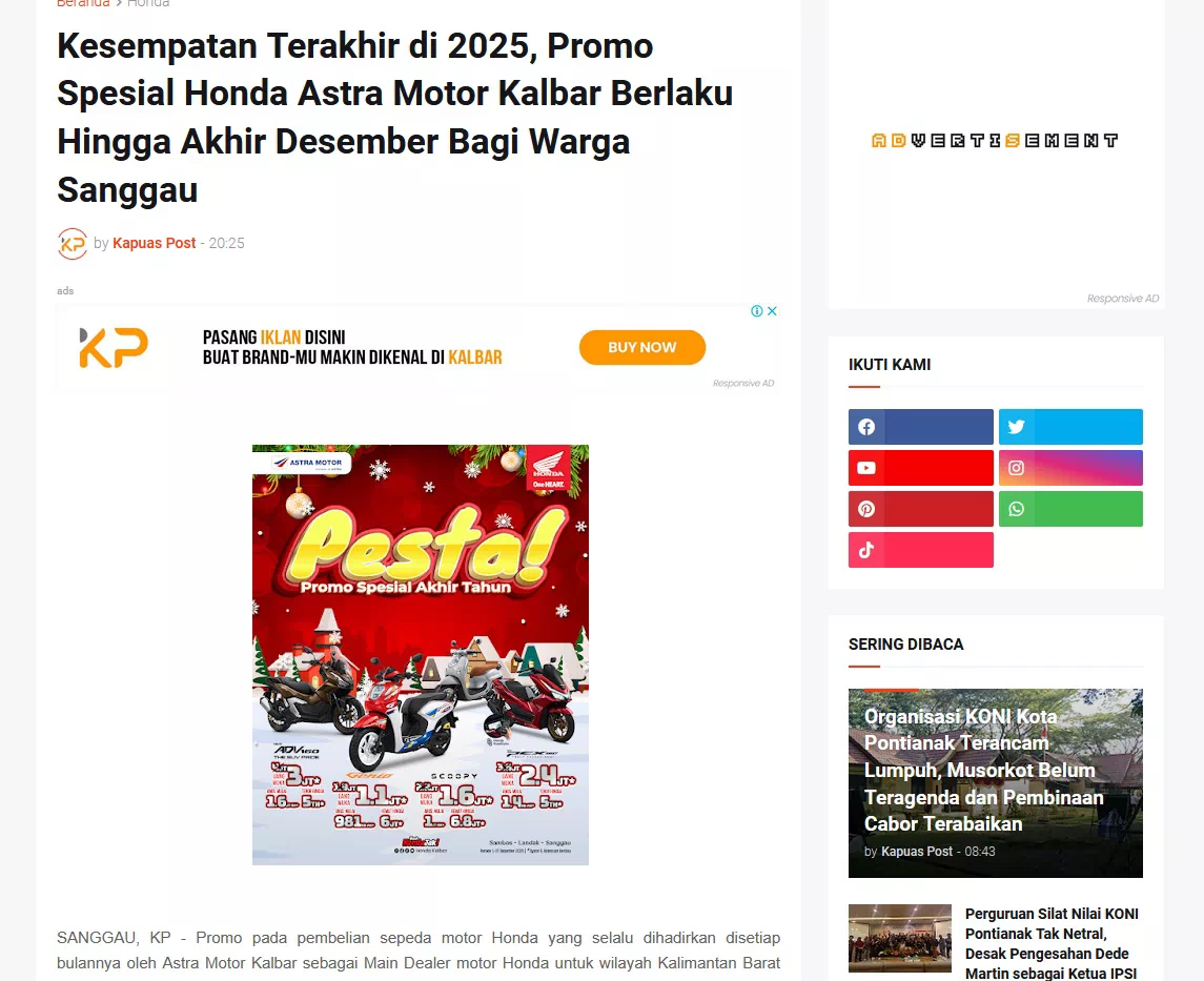 Kesempatan Terakhir di 2025, Promo Spesial Honda Astra Motor Kalbar Berlaku Hingga Akhir Desember Bagi Warga Sanggau