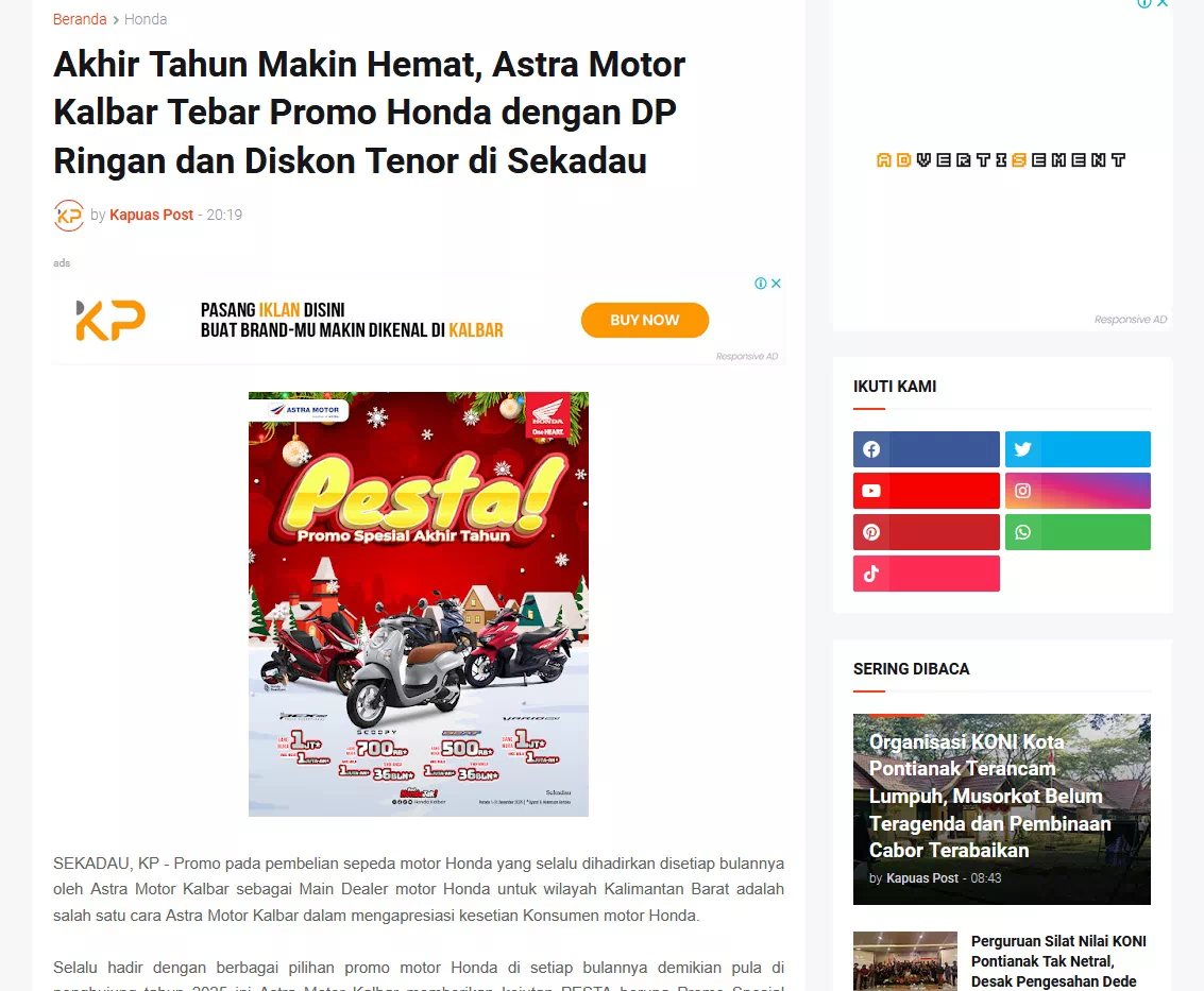Akhir Tahun Makin Hemat, Astra Motor Kalbar Tebar Promo Honda dengan DP Ringan dan Diskon Tenor di Sekadau