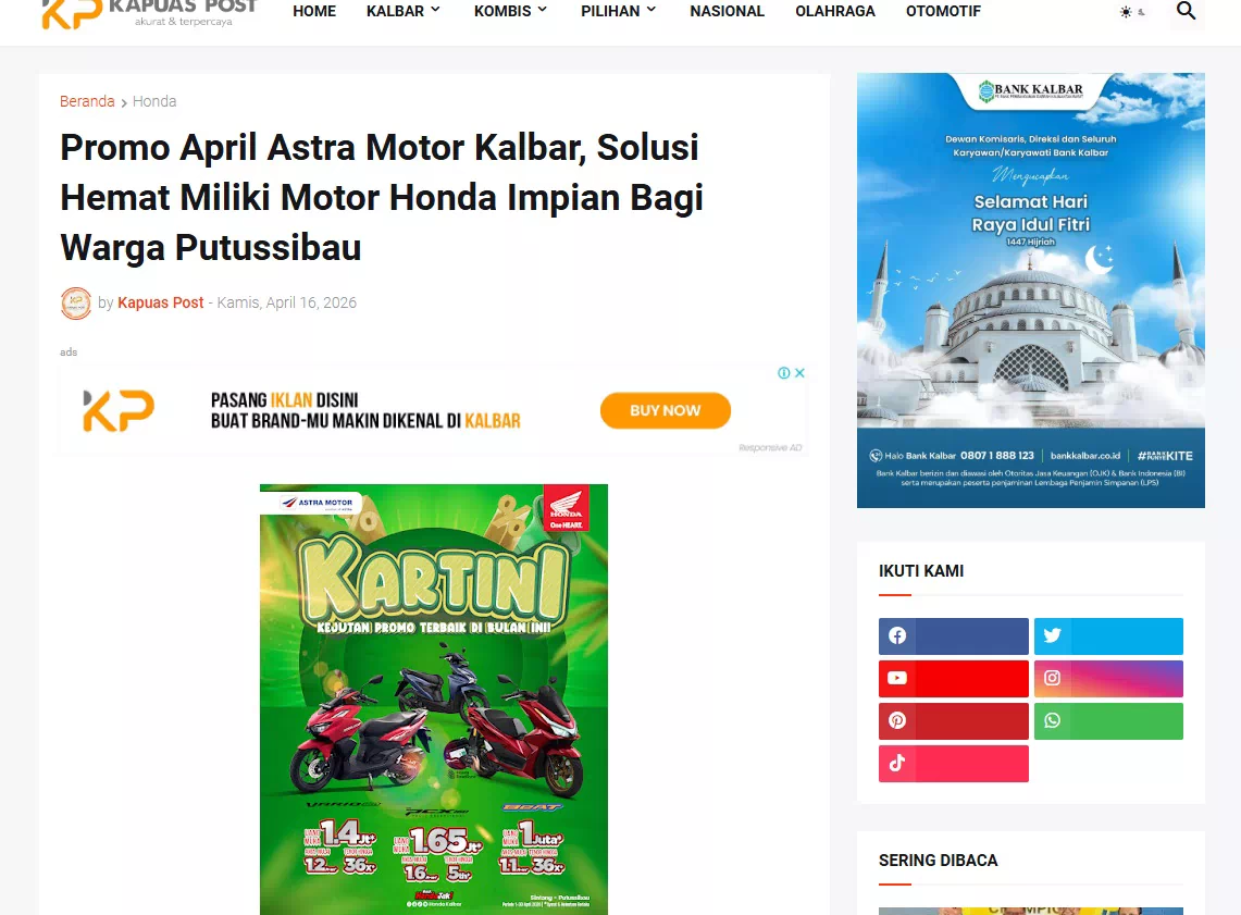 Promo April Astra Motor Kalbar, Solusi Hemat Miliki Motor Honda Impian Bagi Warga Putussibau