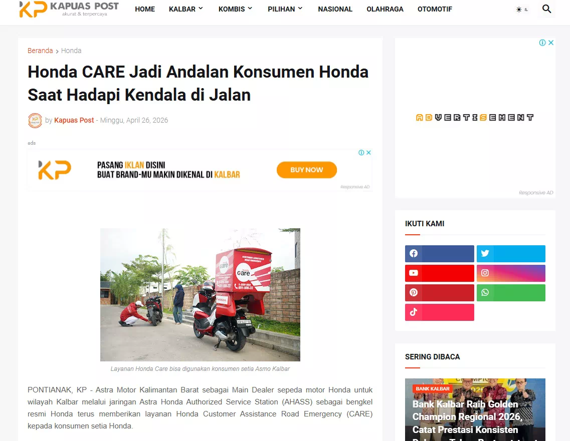 Honda CARE Jadi Andalan Konsumen Honda Saat Hadapi Kendala di Jalan