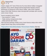 Dalam rangka HUT Astra Motor ke-56, Astra Motor Kalbar menggelar kegiatan donor darah sebagai bentuk kepedulian kepada sesama.