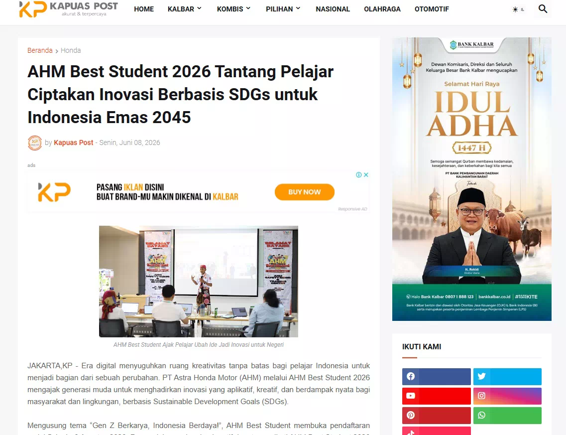 AHM Best Student 2026 Tantang Pelajar Ciptakan Inovasi Berbasis SDGs untuk Indonesia Emas 2045