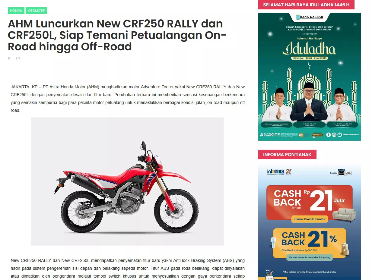 AHM Luncurkan New CRF250 RALLY dan CRF250L, Siap Temani Petualangan On-Road hingga Off-Road