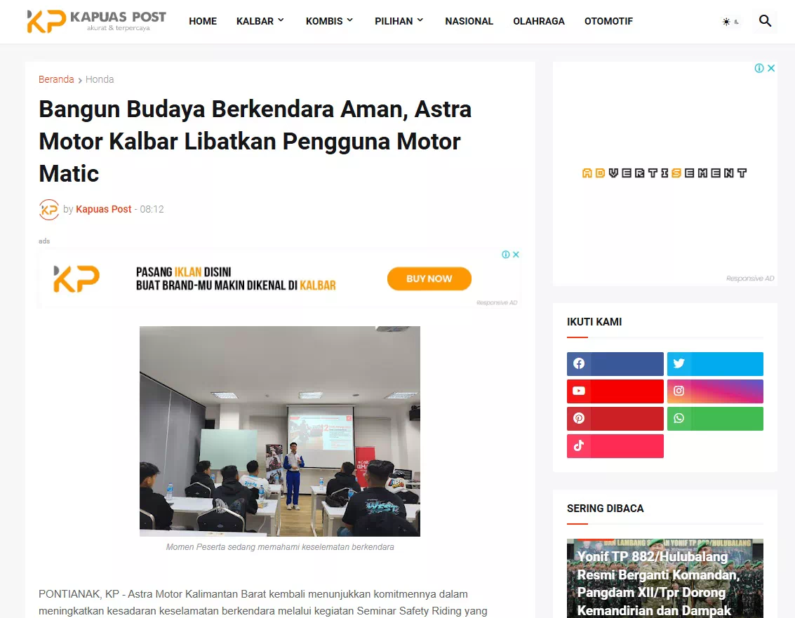 Bangun Budaya Berkendara Aman, Astra Motor Kalbar Libatkan Pengguna Motor Matic