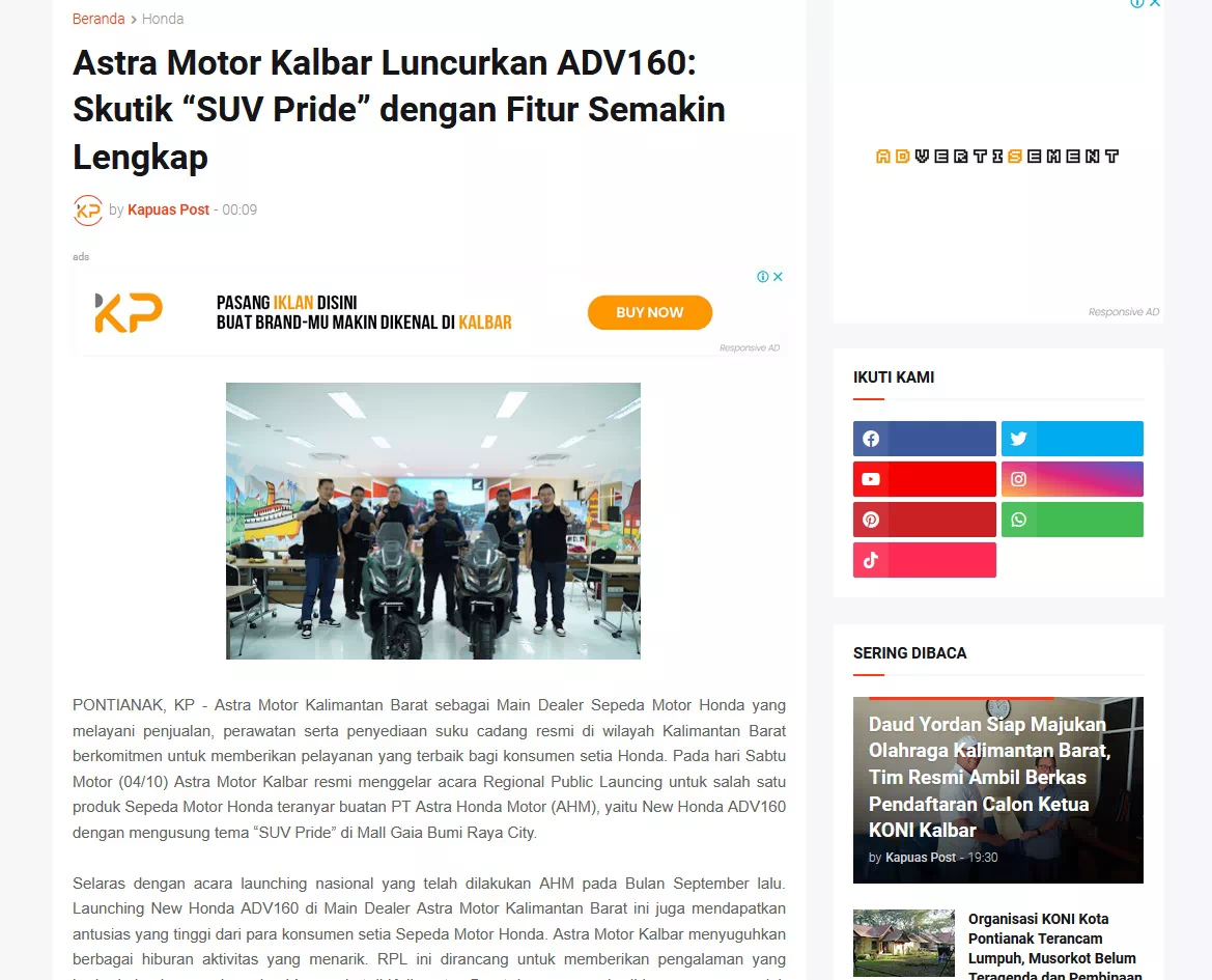 Astra Motor Kalbar Luncurkan ADV160: Skutik “SUV Pride” dengan Fitur Semakin Lengkap