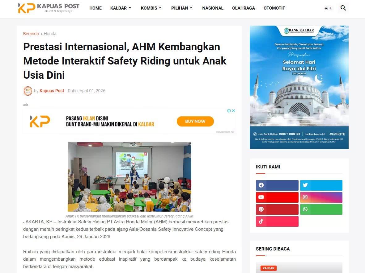 Prestasi Internasional, AHM Kembangkan Metode Interaktif Safety Riding untuk Anak Usia Dini