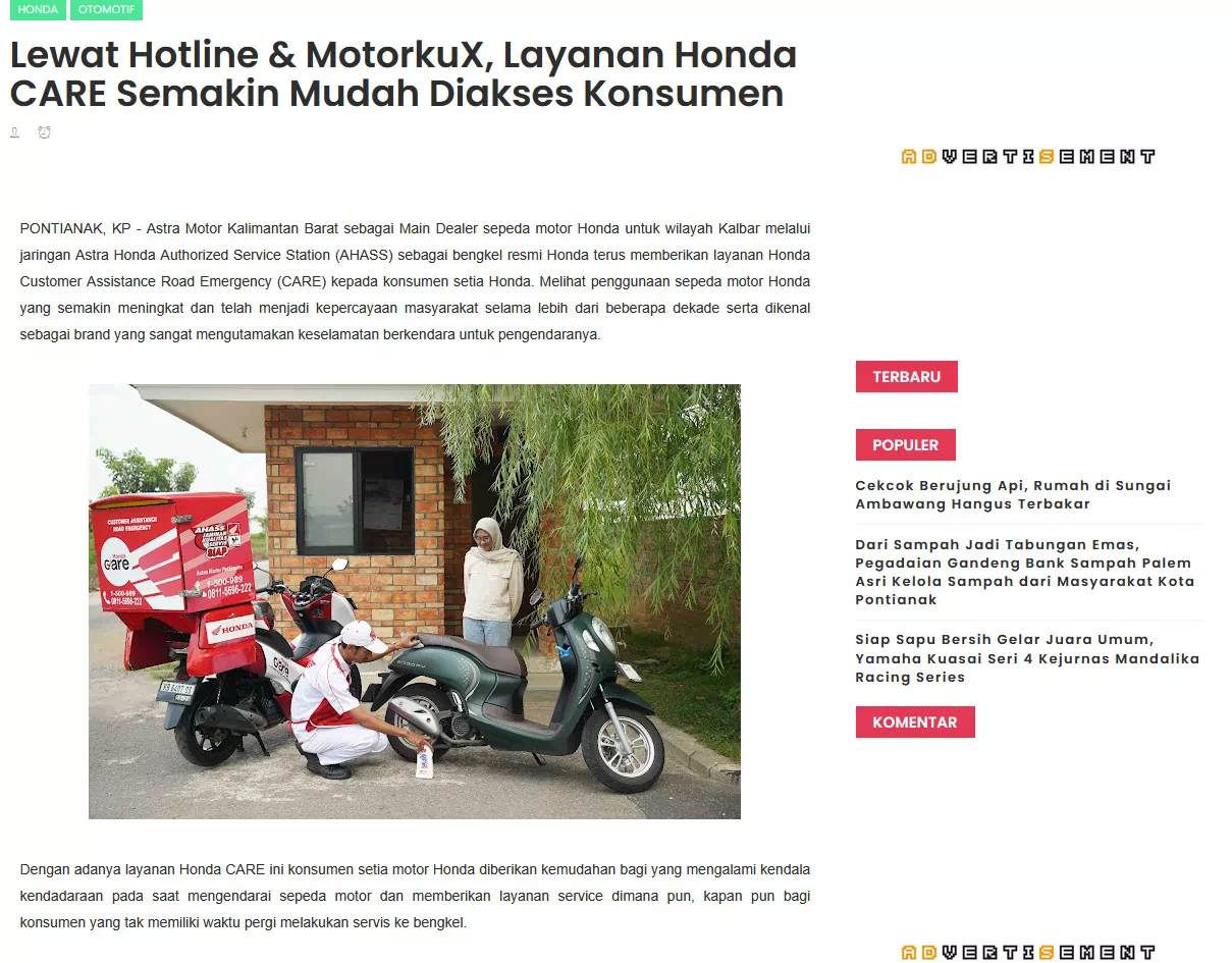 Lewat Hotline &amp; MotorkuX, Layanan Honda CARE Semakin Mudah Diakses Konsumen