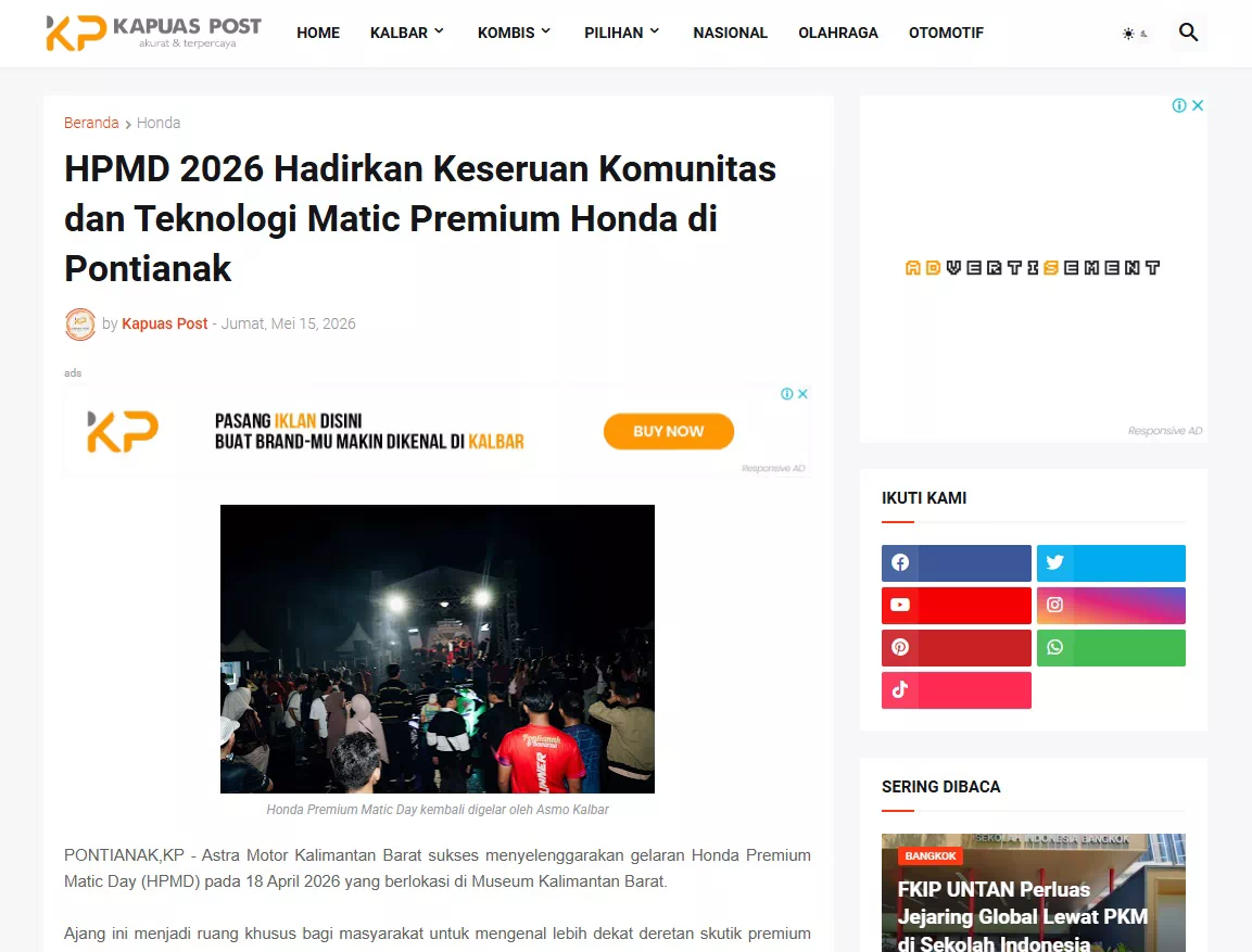 HPMD 2026 Hadirkan Keseruan Komunitas dan Teknologi Matic Premium Honda di Pontianak