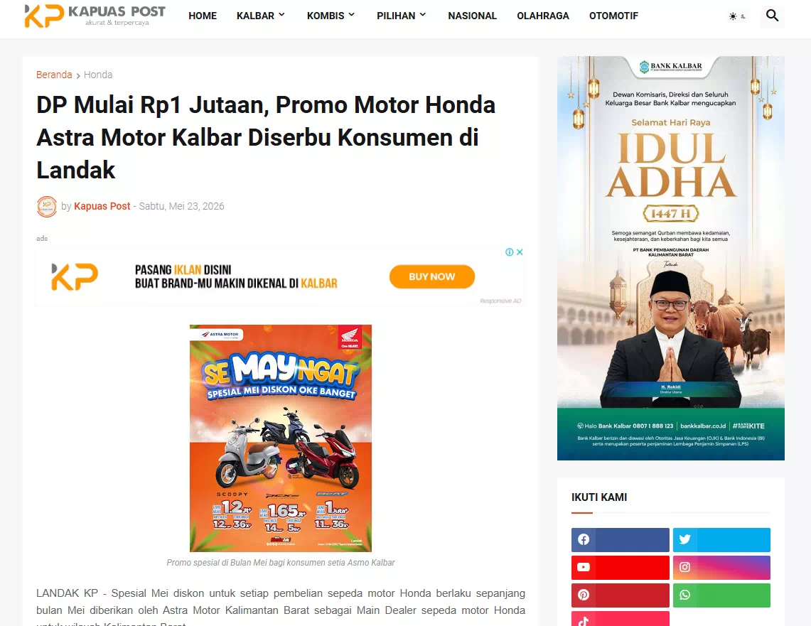DP Mulai Rp1 Jutaan, Promo Motor Honda Astra Motor Kalbar Diserbu Konsumen di Landak