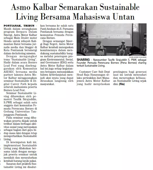 Asmo Kalbar Semarakan Sustainable Living Bersama Mahasiswa Untan