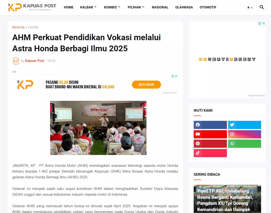 AHM Perkuat Pendidikan Vokasi melalui Astra Honda Berbagi Ilmu 2025
