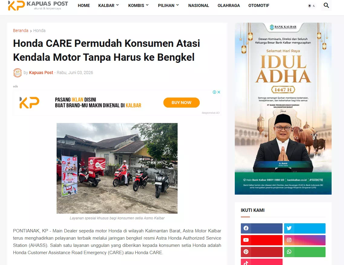 Honda CARE Permudah Konsumen Atasi Kendala Motor Tanpa Harus ke Bengkel
