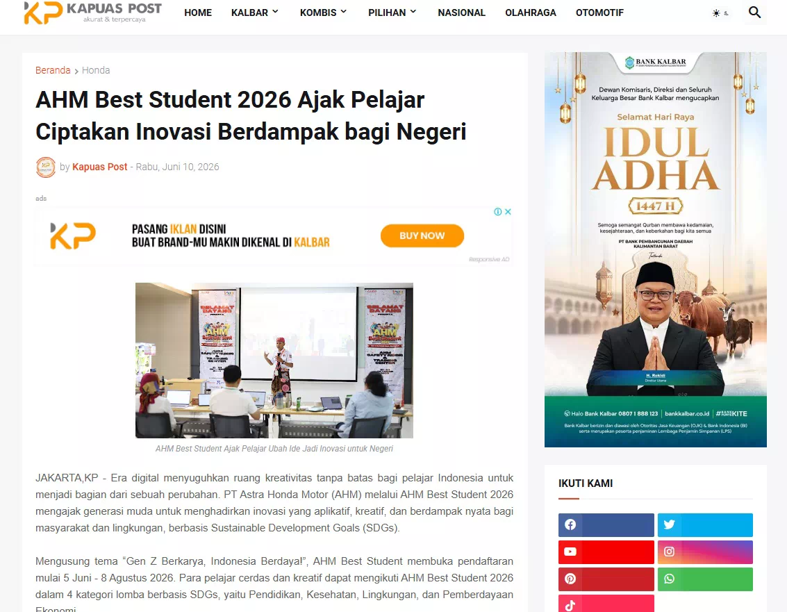 AHM Best Student 2026 Ajak Pelajar Ciptakan Inovasi Berdampak bagi Negeri