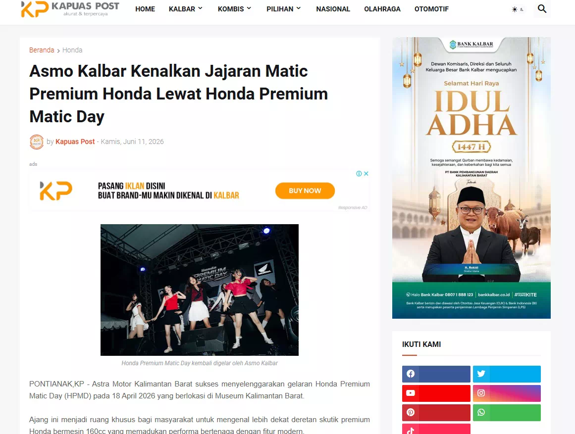 Asmo Kalbar Kenalkan Jajaran Matic Premium Honda Lewat Honda Premium Matic Day