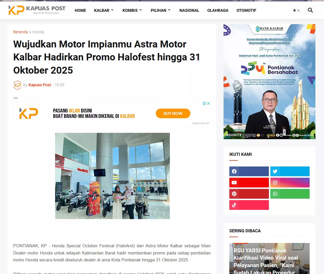 Wujudkan Motor Impianmu Astra Motor Kalbar Hadirkan Promo Halofest hingga 31 Oktober 2025