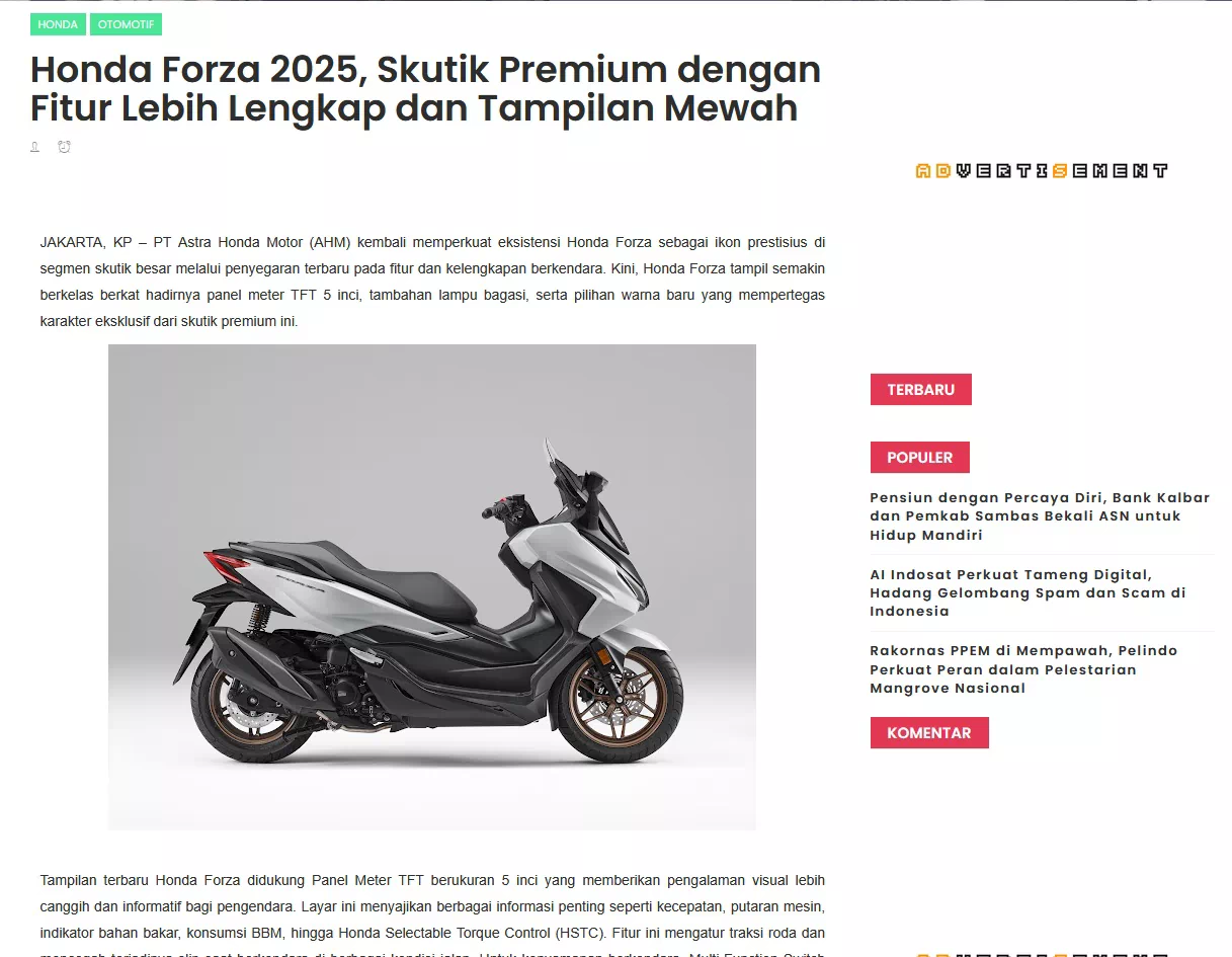 Honda Forza 2025, Skutik Premium dengan Fitur Lebih Lengkap dan Tampilan Mewah