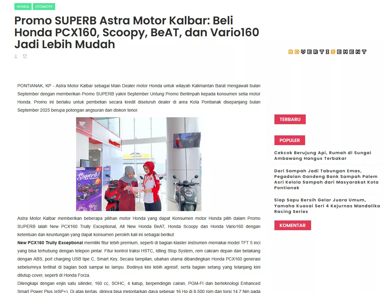 Promo SUPERB Astra Motor Kalbar: Beli Honda PCX160, Scoopy, BeAT, dan Vario160 Jadi Lebih Mudah