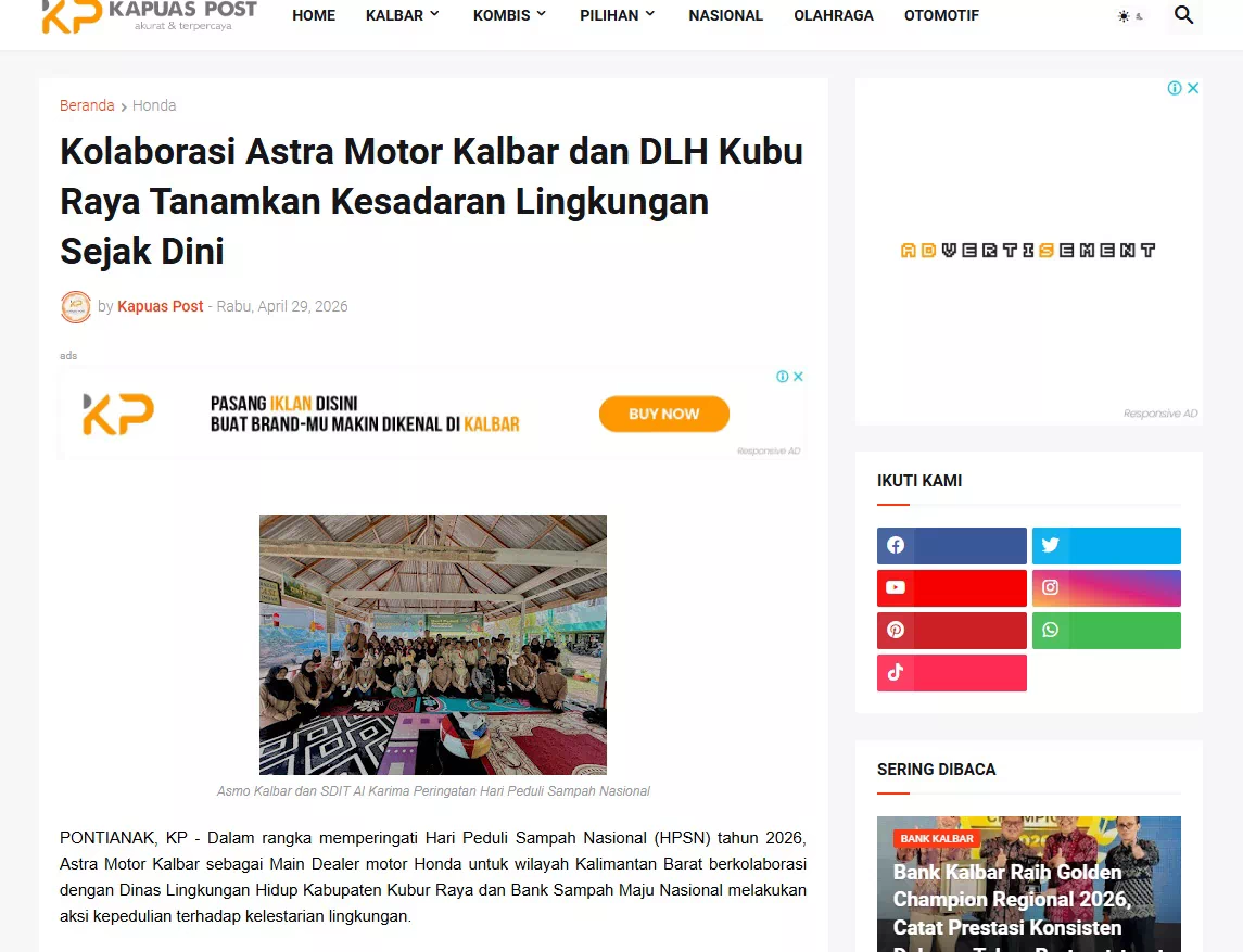 Kolaborasi Astra Motor Kalbar dan DLH Kubu Raya Tanamkan Kesadaran Lingkungan Sejak Dini