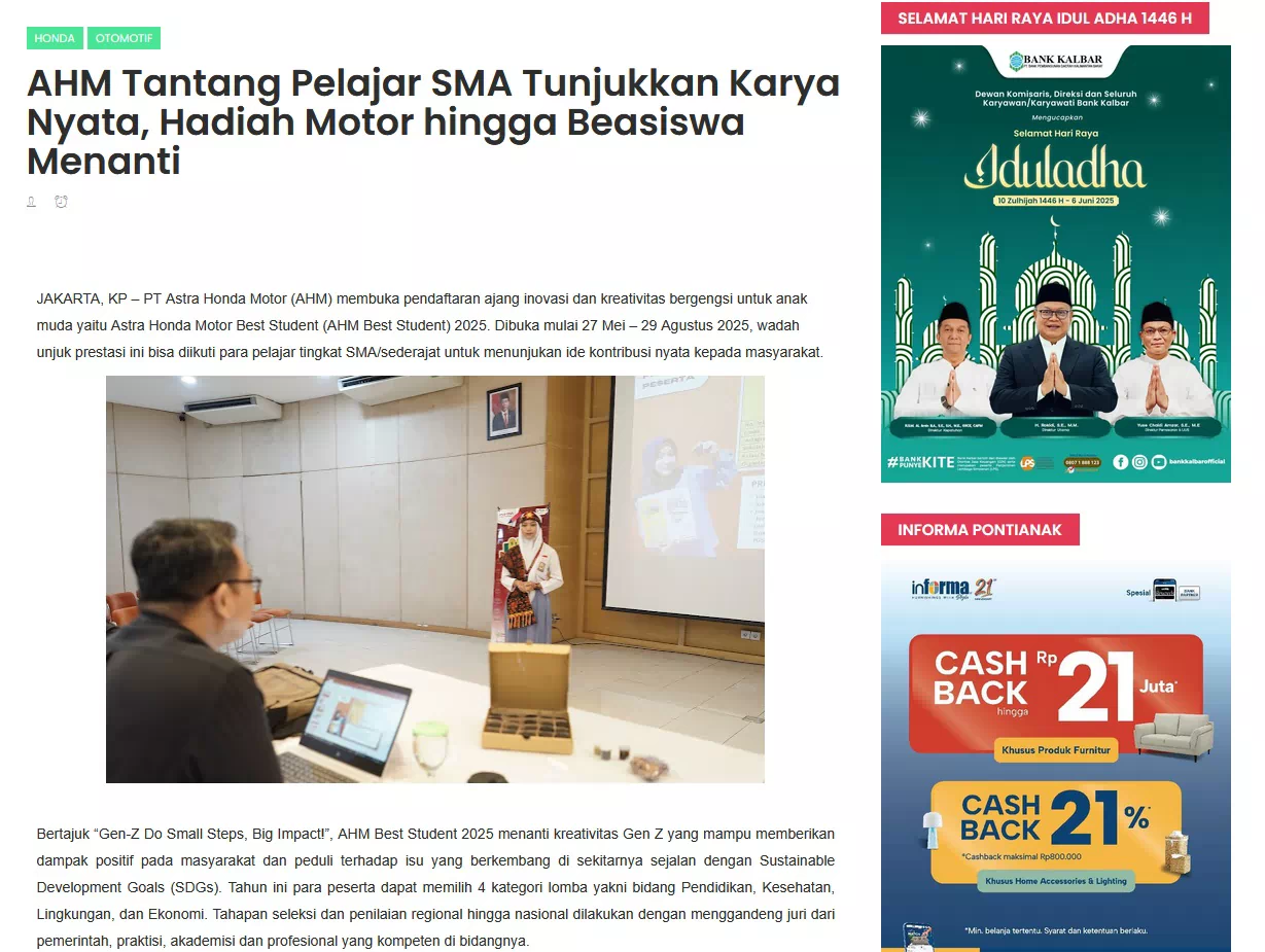 AHM Tantang Pelajar SMA Tunjukkan Karya Nyata, Hadiah Motor hingga Beasiswa Menanti