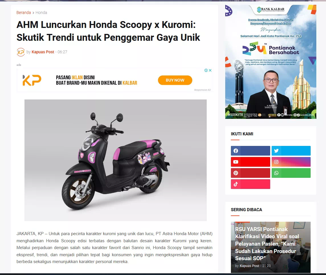 AHM Luncurkan Honda Scoopy x Kuromi: Skutik Trendi untuk Penggemar Gaya Unik