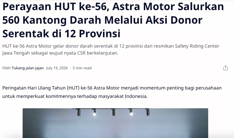 Perayaan HUT ke-56, Astra Motor Salurkan 560 Kantong Darah Melalui Aksi Donor Serentak di 12 Provinsi