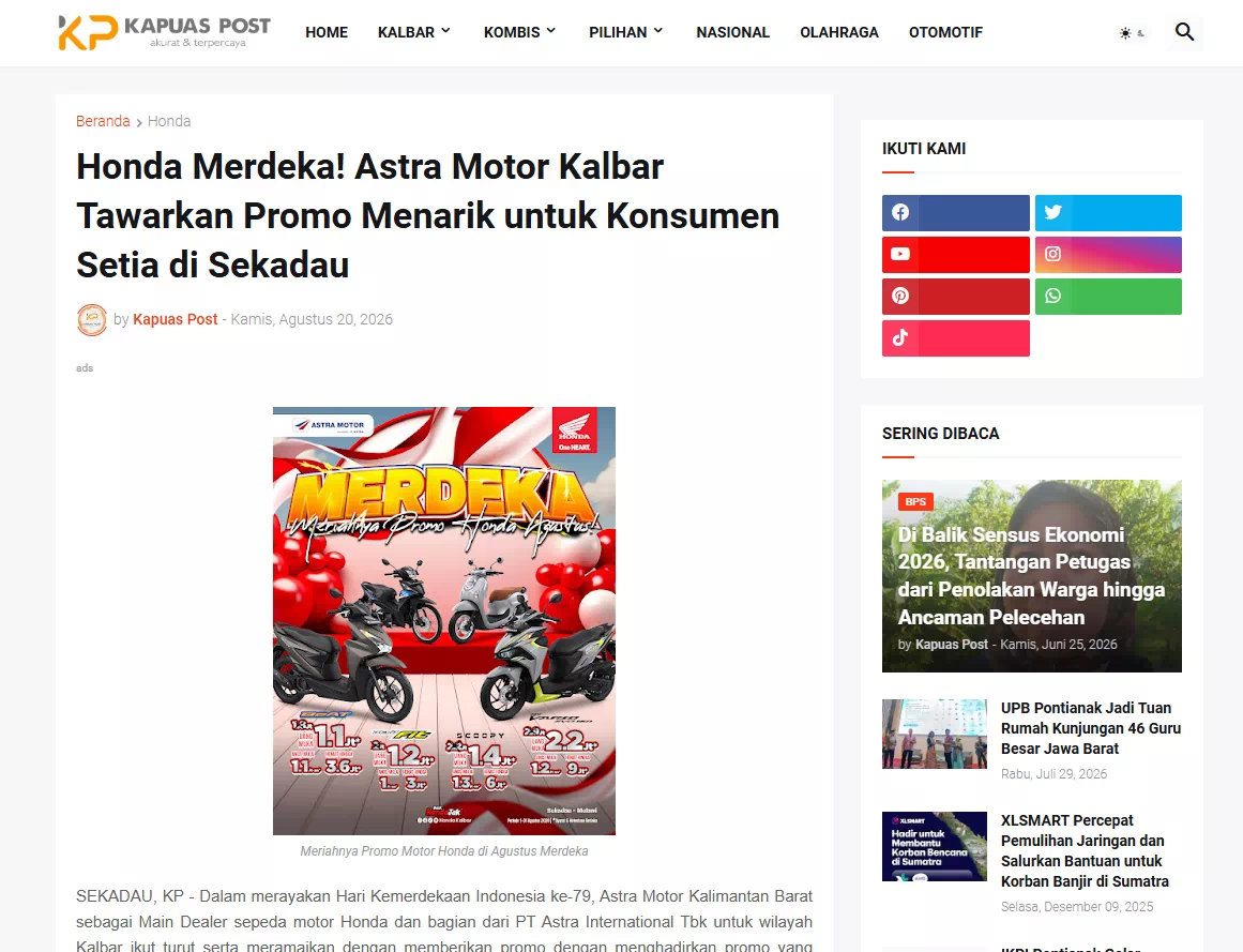 Honda Merdeka! Astra Motor Kalbar Tawarkan Promo Menarik untuk Konsumen Setia di Sekadau