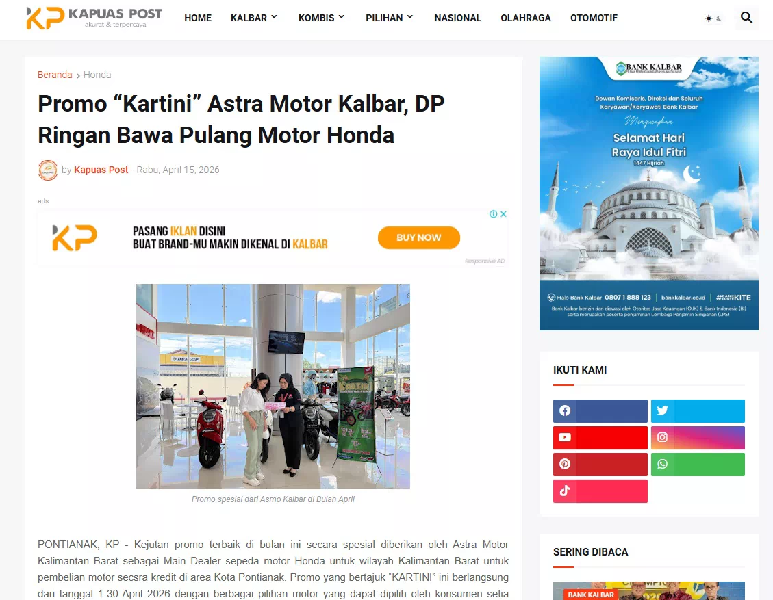 Promo “Kartini” Astra Motor Kalbar, DP Ringan Bawa Pulang Motor Honda