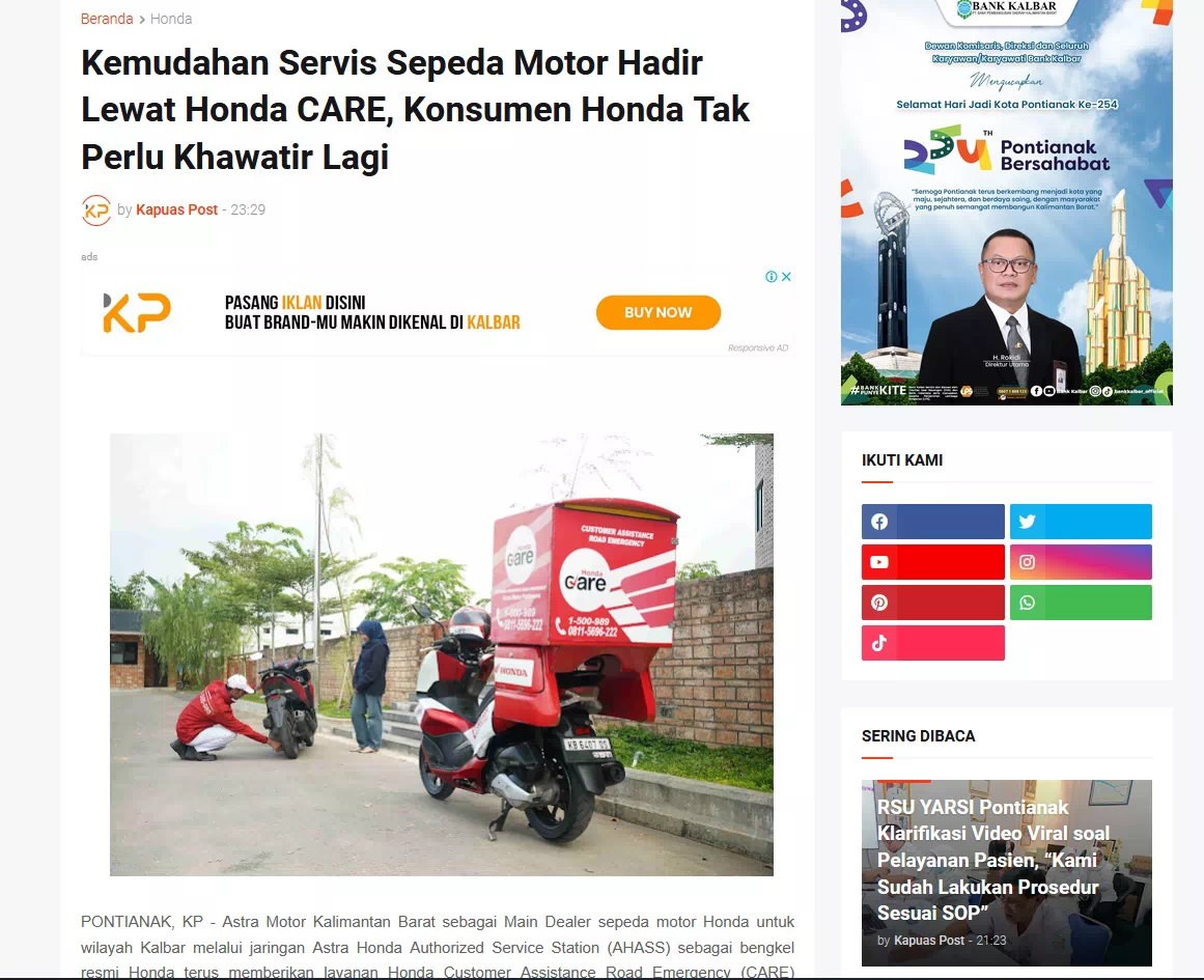 Kemudahan Servis Sepeda Motor Hadir Lewat Honda CARE, Konsumen Honda Tak Perlu Khawatir Lagi