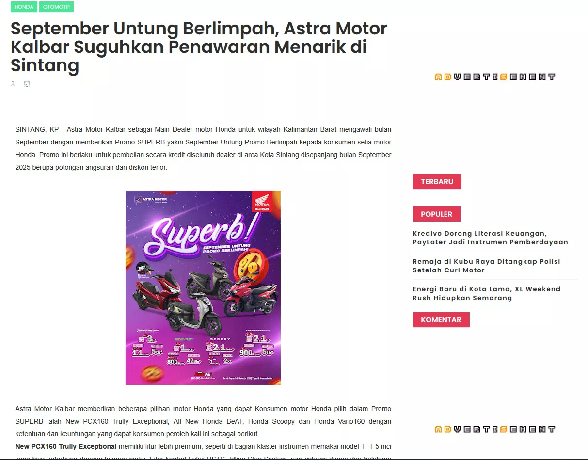 September Untung Berlimpah, Astra Motor Kalbar Suguhkan Penawaran Menarik di Sintang
