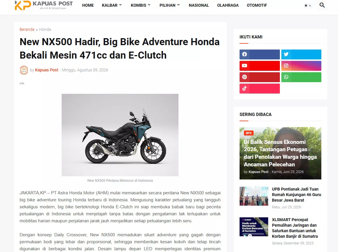 New NX500 Hadir, Big Bike Adventure Honda Bekali Mesin 471cc dan E-Clutch