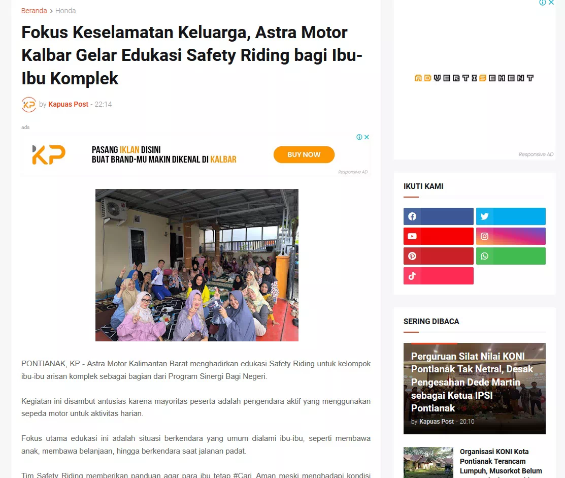 Fokus Keselamatan Keluarga, Astra Motor Kalbar Gelar Edukasi Safety Riding bagi Ibu-Ibu Komplek