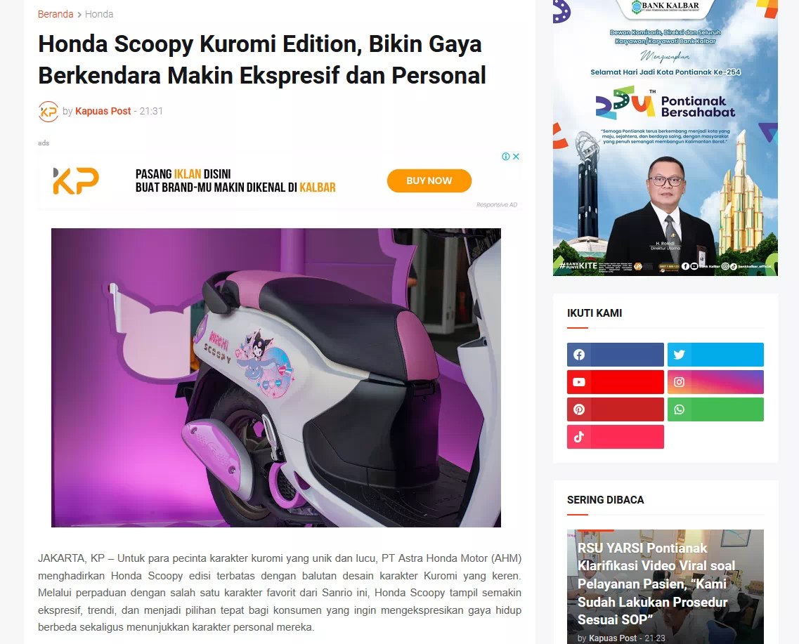 Honda Scoopy Kuromi Edition, Bikin Gaya Berkendara Makin Ekspresif dan Personal