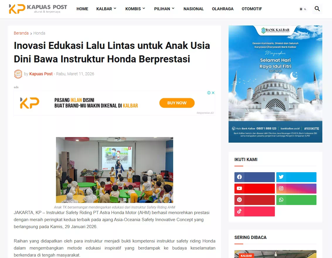 Inovasi Edukasi Lalu Lintas untuk Anak Usia Dini Bawa Instruktur Honda Berprestasi